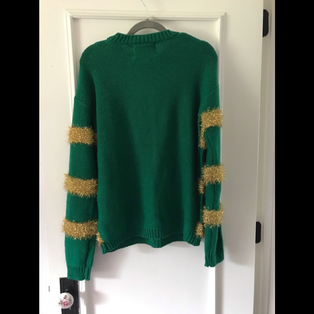 Merry Christmas Gold Tinsel & Candy-cane Sweater Green - Picture 10 of 15